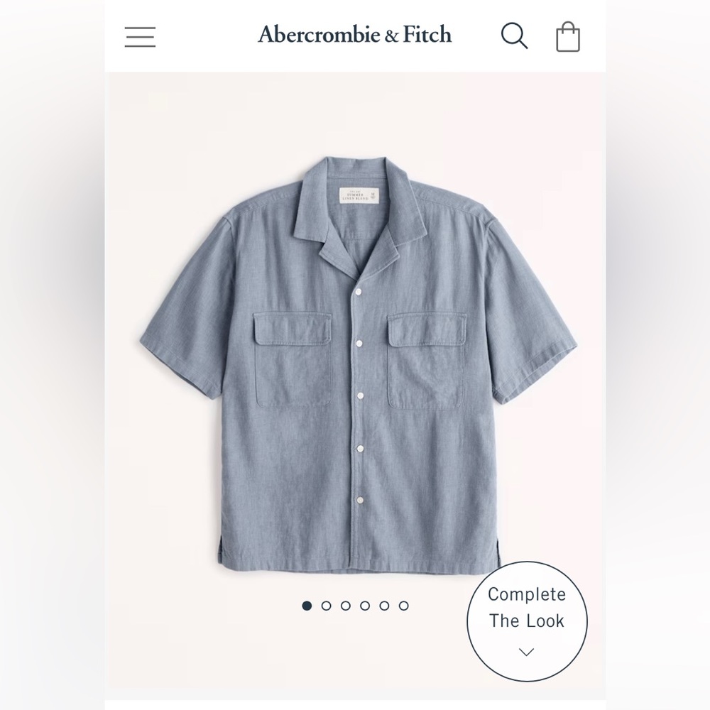 NWT Men’s Abercrombie and Fitch Camp Collar Summer Linen-Blend Shirt L